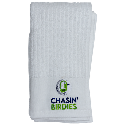White Terry Cloth Bag Towel with Chasin' Birdies Logo