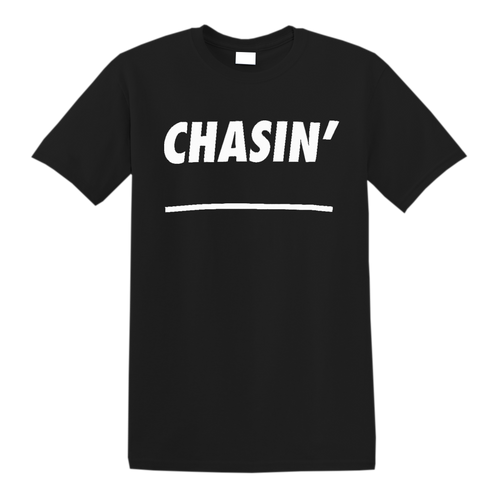 Black Chasin' Birdies T with CHASIN' across the front and the Logo in the center on the back
